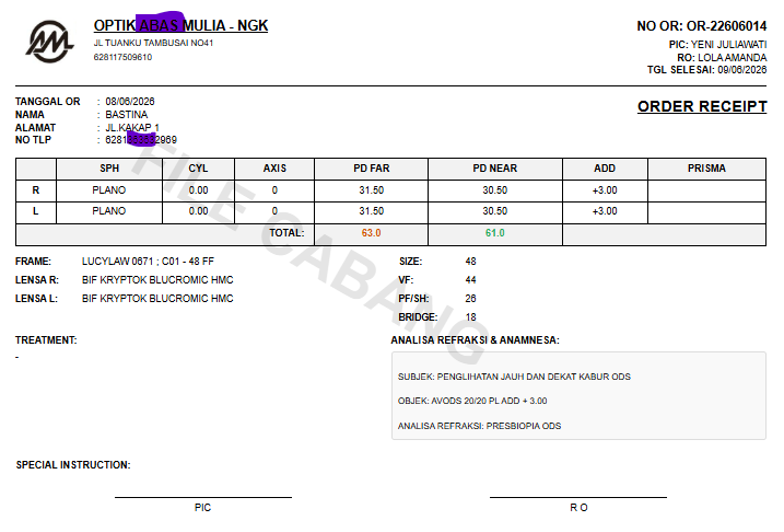 Order Receipt